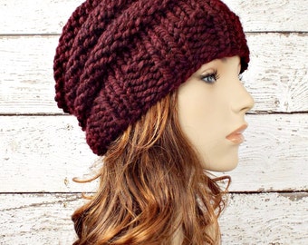 Burgundy Red Knit Hat Red Womens Hat - Beehive Beanie - Red Beanie Red Hat Burgundy Hat Burgundy Beanie Womens Accessories Winter Hat