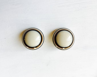 1970s Clip On Earrings, Beige, Sable, Dark Brown, Black, White, Resin, Plastic Earrings