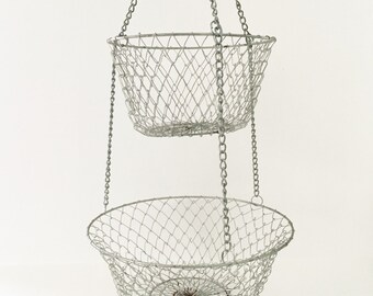 Wire Hanging Baskets fruit Basket Collapsible Basket 2 Tier Vintage Storage Basket