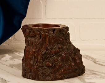 Antique Root Wood Brush Pot - Carved From a Gnarled Tree Root – Circa 1900