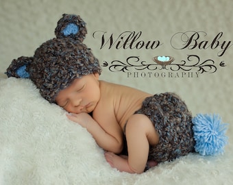 Baby Boy Hat - Baby Bear Hat and Diaper Cover - Soft chunky Yarn Size 0-9 months