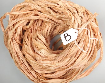 Silk Sari Ribbon, Sari silk ribbon, Peach Blush sari ribbon, Peach sari ribbon, Hand dyed ribbon, jewelry supply, weaving supply