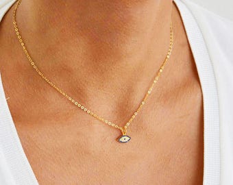Dainty Evil Eye Pendant, 14k Gold Fill, Silver Eye Necklace, Minimalist Necklace, Simple, Delicate Evil Eye Jewelry, Perfect Everyday Wear
