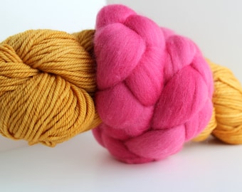 Thrummed SLIPPER SOCK kit - Yellow/Pink- Hand dyed Merino yarn and roving Pattern included