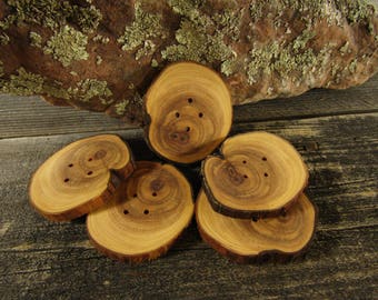 5 wooden buttons- Juniper, handmade buttons (5035)