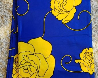 Blue And Yellow Ankara Fabric; African Clothing; African Fabric; African Fabric in yard; African Headwrap;African print fabric ;Ankara