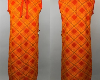 Vintage 70s Orange Knit Dress Peter Pan Tie Front Bow NWT Deadstock Large