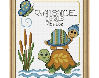 Cross Stitch Kit - Turtle Stack Baby Birth Record