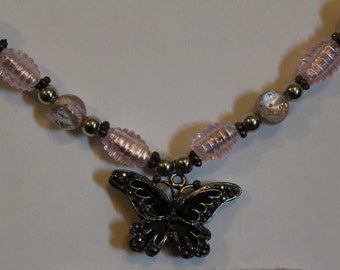 Pink & Black Butterfly Necklace