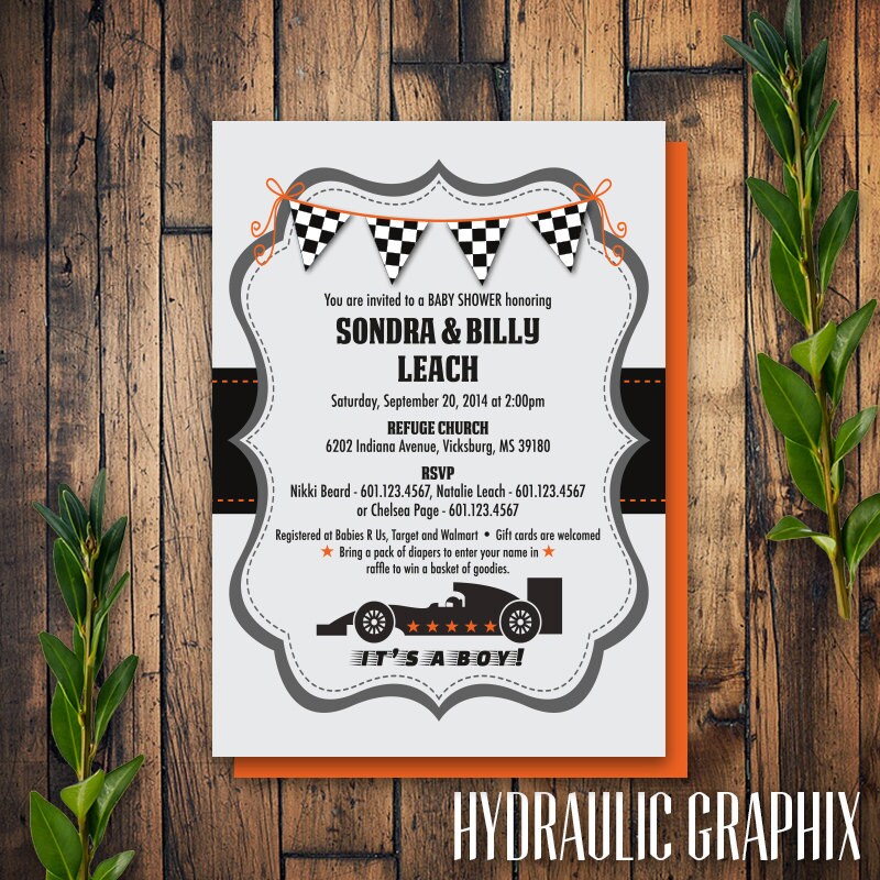 Printable Race Car Baby Shower Invitation Printable Baby