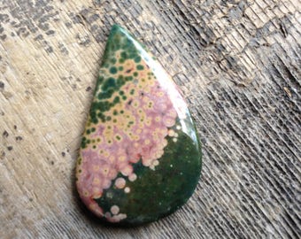 Ocean Jasper Cabochon - Freeform - Orbicular - Green, Pink and Yellow - 45.92mm