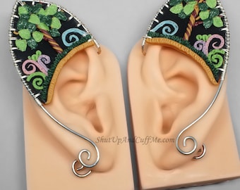 Elf Ear Cuffs, Fantasy Forest Elf Ears, Tree Elf Ears, Silver Elf Ears, Black Elf Ears - PAIR