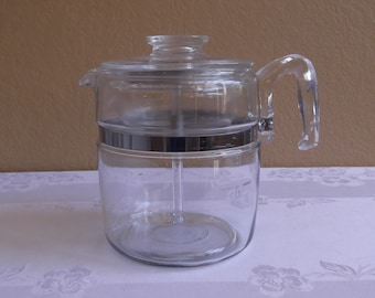 Pyrex Flameware 9 Cup Percolator; No 7759 Complete with Lid, Stem, Basket, and strainers