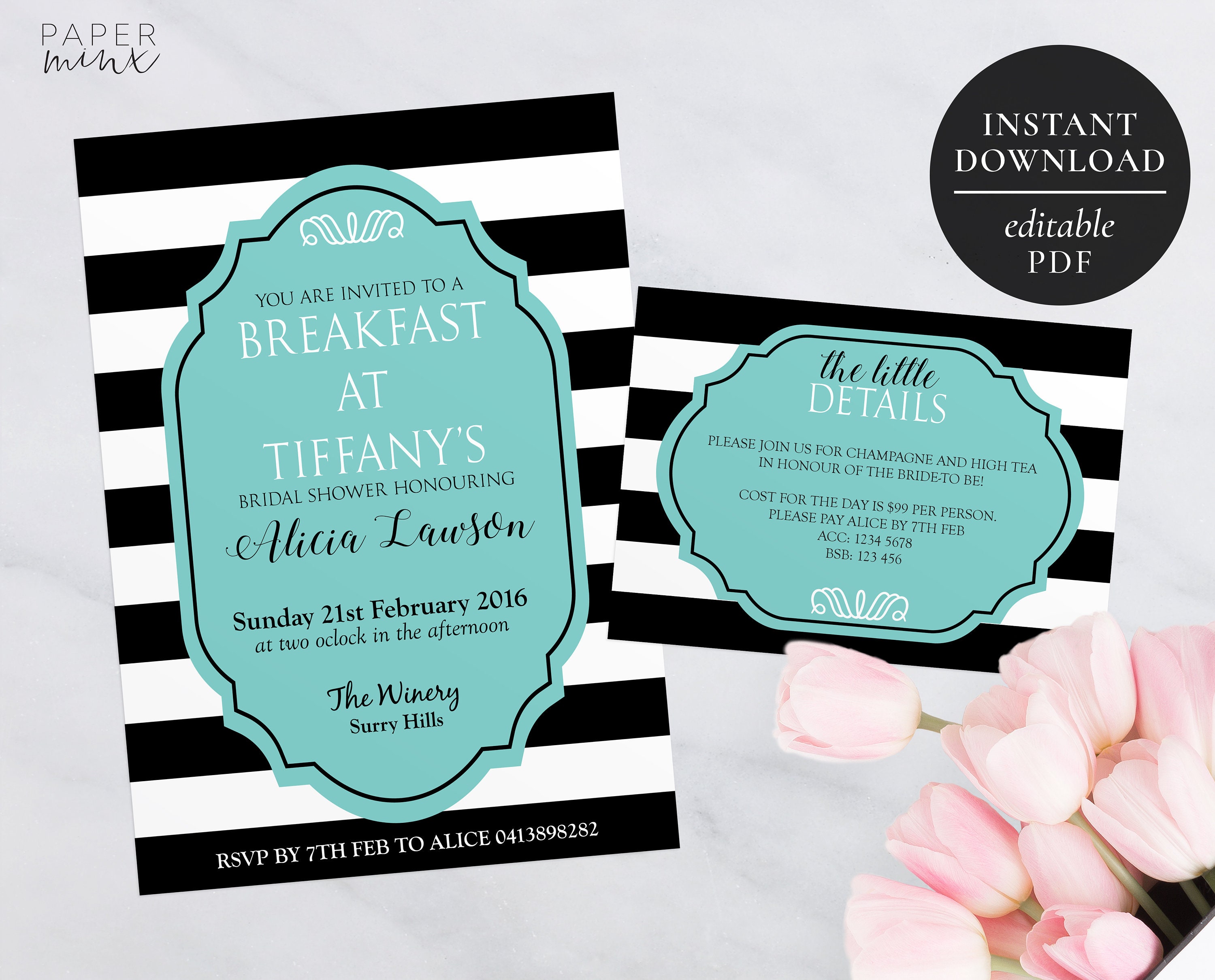 Breakfast at Tiffany's Invitation Printable Template