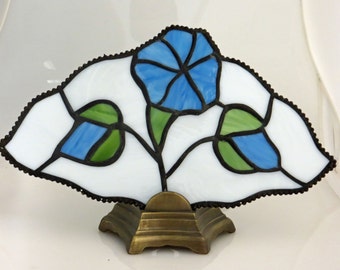 Stained Glass Lamp Fan Light Morning Glory Flower Blue Green (LAM004)