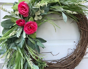 Summer Wreath For Front Door, Front Door Wreath, Farmhouse Wreath, Rustic Wreath, Year Round Wreath, Spring Wreath