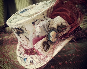 Steampunk Wedding Hat, Wedding Hat, Mad Hatter Hat, Steampunk hat, Wedding Fascinator, Alice in Wonderland, Mini Top hat, Steampunk Wedding