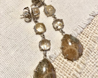 Fossilized Coral and Rutilated Quartz Earrings
