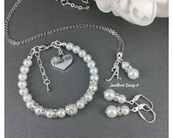 Flower Girl Gift Flower Girl Jewelry Set Necklace Bracelet Pearl Jewelry for Girls Wedding Bridal Party