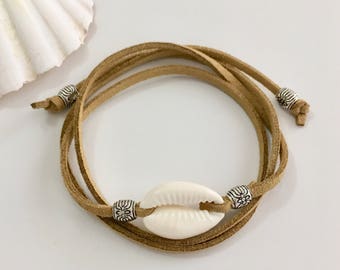 beach jewelry, wrap bracelet, boho jewelry, cowrie shell bracelet