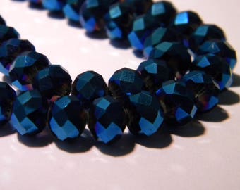 30 pearls glass pumpkin faceted - 8 x 6 mm-glass plate-blue night - F66 galvano