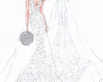 Custom Wedding Gown Illustration FRONT and BACK