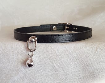 10mm Black Faux Vegan Leather Choker Buckling Kittenplay Petplay Collar