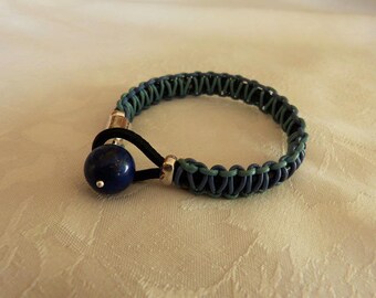 leather bracelet for men, Pearl lapis lazuli 14 mm, Crystal healing jewelry