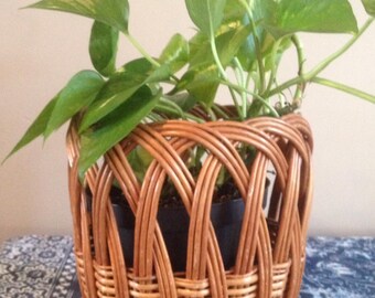 vintage rattan planter basket / Boho