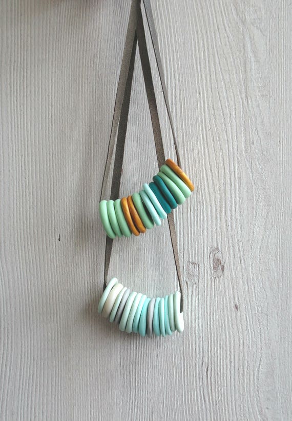 Oven bake clay necklace long leather necklace polymer clay