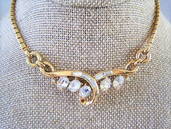Crown Trifari Necklace, Pat. Pend, Alfred Philippe, Baguette Rhinestone, Wedding Choker