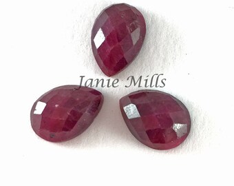 Ruby Checkerboard faceted 10x14mm pear shape cabochon