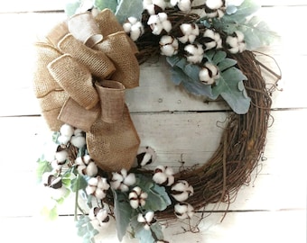 Cotton Boll Wreath, Farmhouse Wreath,Cotton Boll Decor, Farmhouse Swag, Cotton Boll Swag, All Season Wreath, Farmhouse Decor,Woodland Decor