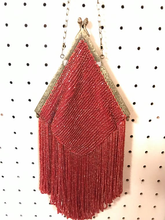 Flapper red beaded purse