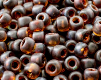 6/0 Toho Seed Beads - Transparent Frost Light Topaz Picasso - 4277 - Color # 6-y313f - 16 Grams