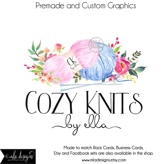 Knitting Logo Premade Watercolor Logo Crochet Logo