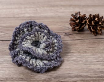Gray crochet brooch, Crochet brooch, crochet flower brooch, rose brooch, scarf pin, shawl pin, lapel pin, handmade brooch, flower brooch