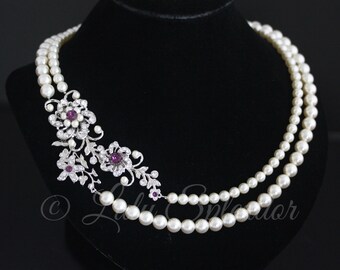 Bridal Necklace Amethyst Purple Wedding Jewelry Amethyst Crystal Wedding Necklace Flower Statement Bridal Necklace SABINE NECKLET