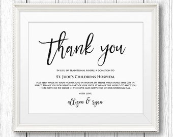 Lieu of Wedding Favors Sign, Thank You Charity Printable Sign, Donation Sign, Instant Download, Editable Text, PDF Template, Digital #SW11