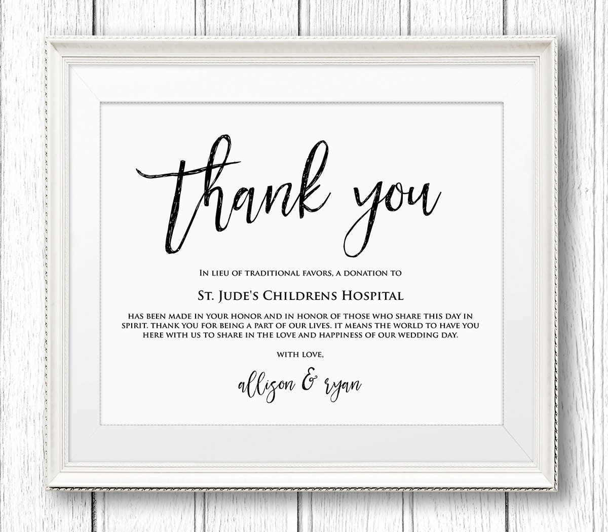 Lieu of Wedding Favors Sign, Thank You Charity Printable ...