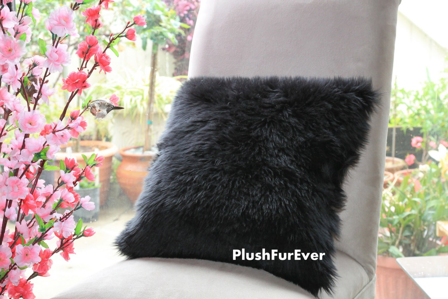 17x17 Black Luxury Shaggy Fur Pillows Faux Fake