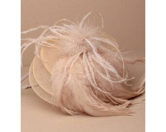 beige feather fascinator, wedding hat, race day hats, headband fascinator, church hats, cocktail hats, beige hats, ladies formal hats