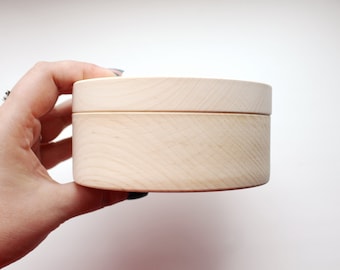 120 mm - Round unfinished wooden box - with cover - natural, eco friendly - 120 mm diameter - B101-120