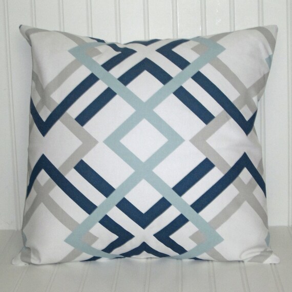 Navy/ Gray/ Aqua Decorative Pillow Cover Blue Throw Pillow