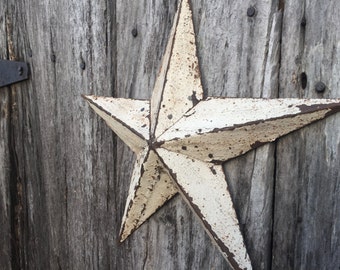 White Barn Star Decoration- 12 inch metal shelf or wall hanging star made from white reclaimed metal