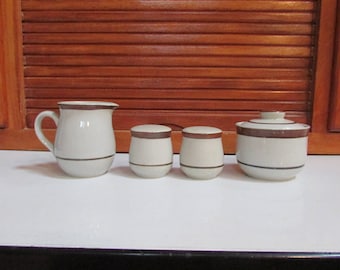 Vntg Sierra Stoneware Creamer Sugar Salt Pepper Set