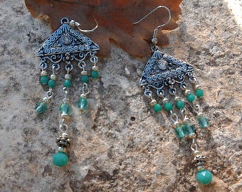 Blue Green Native American style earrings
