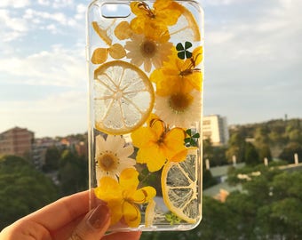Handmade phone case/ pressed flower phone case/ pressed fruit phone case/ dried flower phone case/ iphone cases/ iphone 6, 6s/ 7, 7s plus