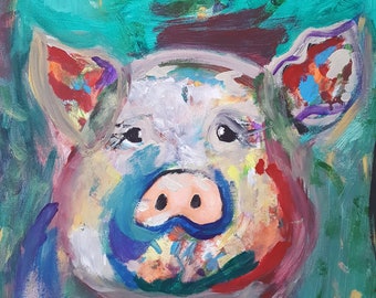 11 x 14 Colorful Pig Print
