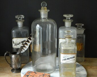 Large Antique Glass Apothecary Jar with stopper. Glass Jar. Glass Bottle. Home Decor.